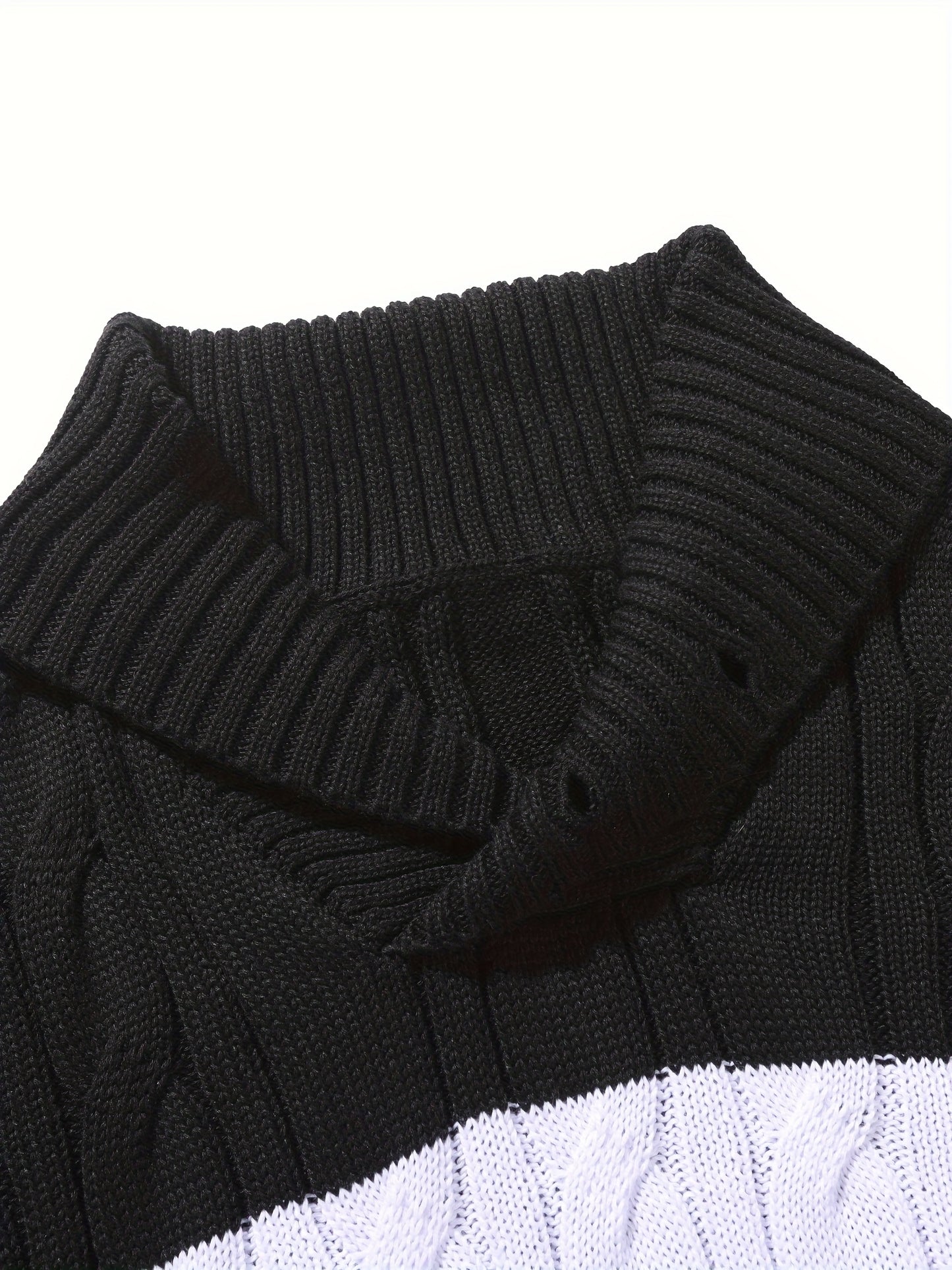 Men's Business Style Color-Block Sweater, Fashionable Trendy Spliced Large Lapel Pullover, Versatile Button-Design Sweatshirt