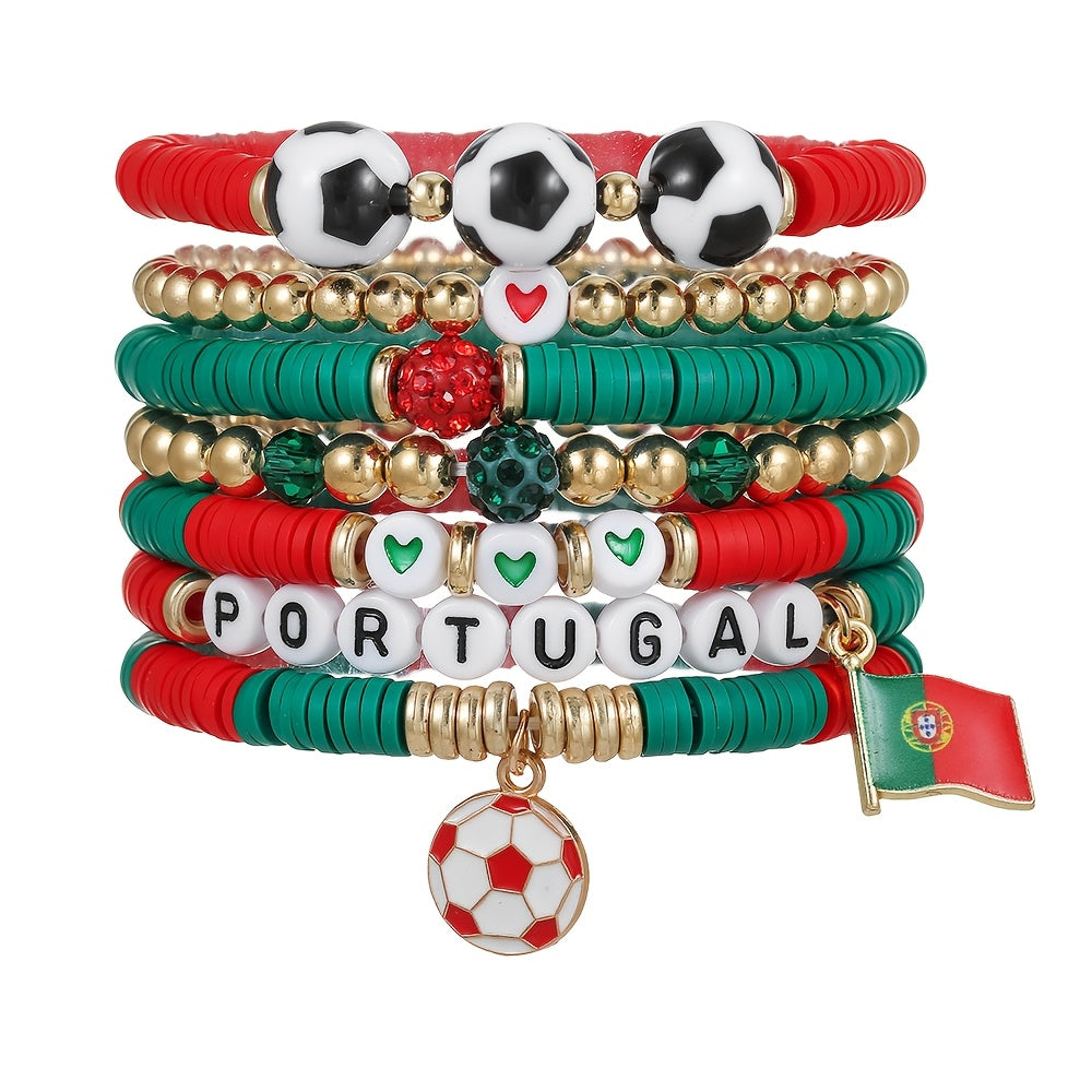 Portugal Fan Bracelet with Football Pendant and Flag Charm - ayq