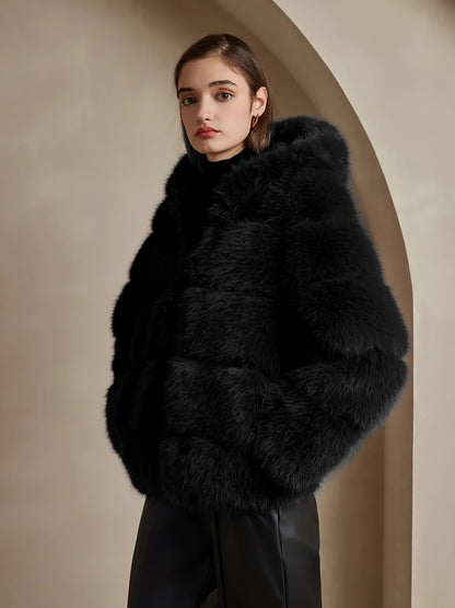 Women's Elegant White faux fur coat - Luxury Winter Outerwear with Single-Button Closure, Machine Washable Cold-Weather Jacket for Evening Events, Parties & Everyday - Chic Winter Coat for Women (Solid Color, O-Line Silhouett