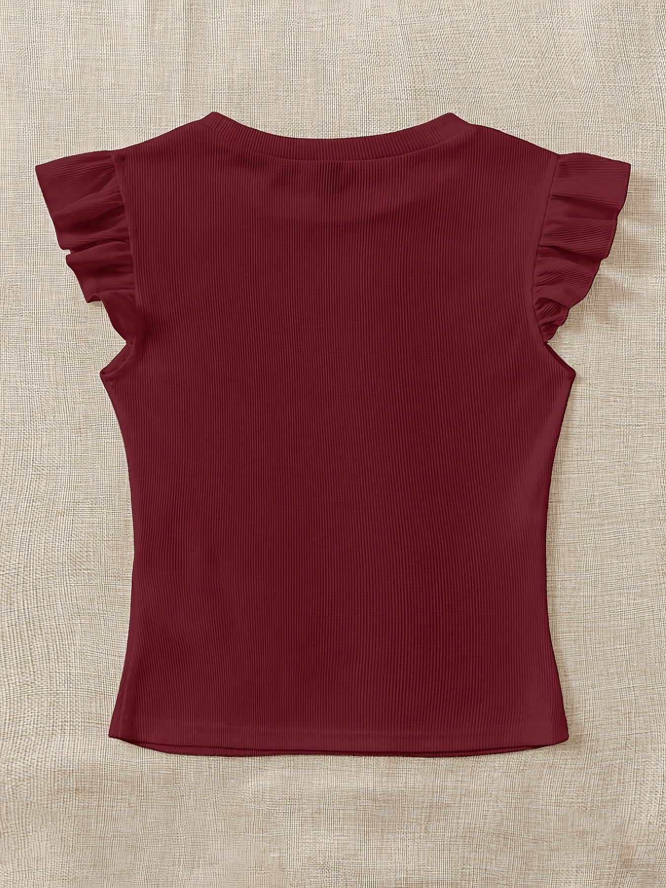 Slim Fit Ribbed Ruffle Sleeve T-Shirt for Women, Summer Chic - ayq