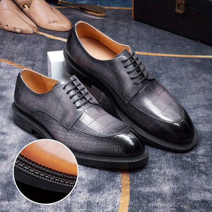 Men's Cowhide Casual Business Shoes with Crocodile Stitching