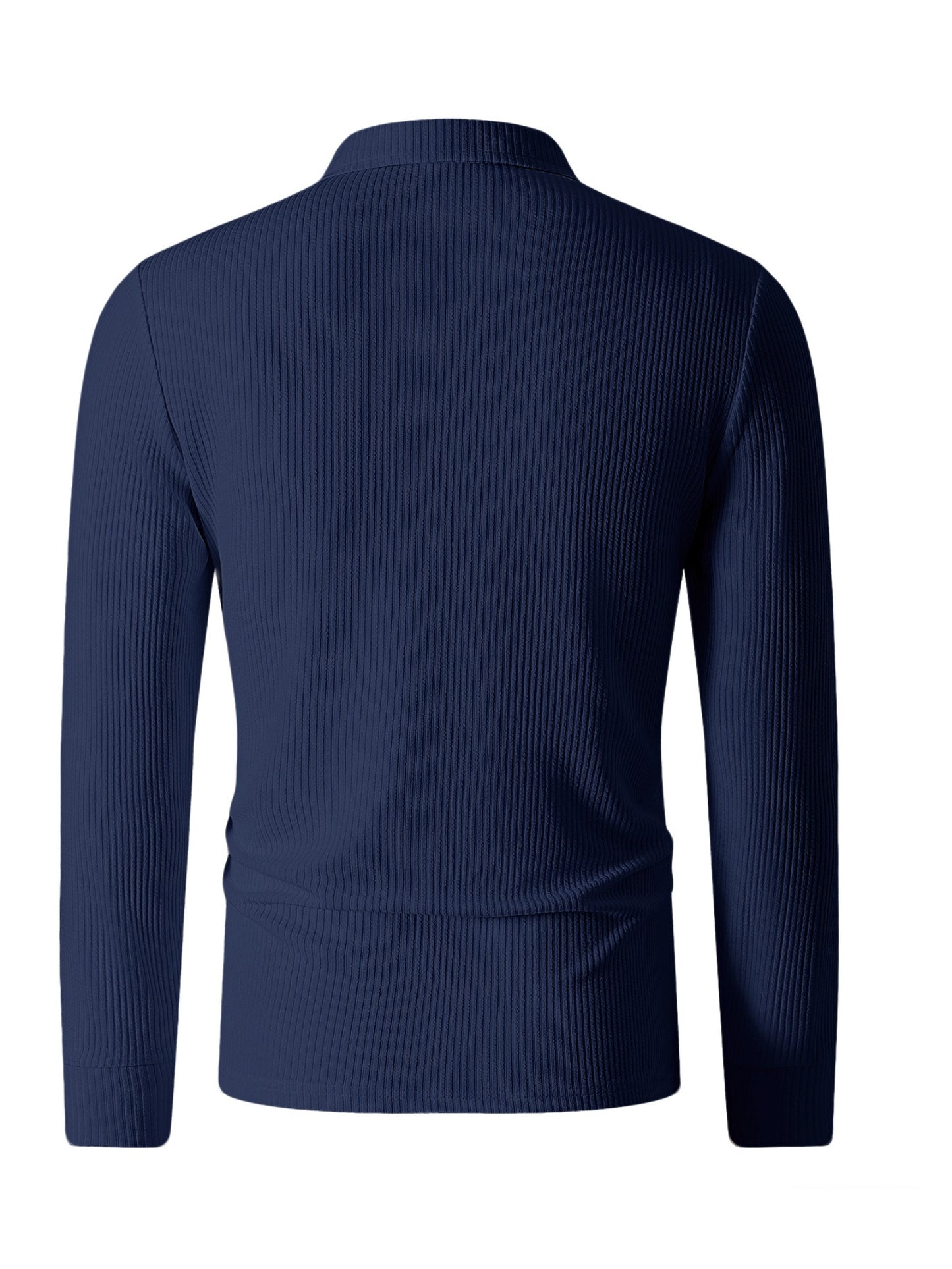Men's Casual Long-Sleeve Ribbed Half-Zip Polo for Fall