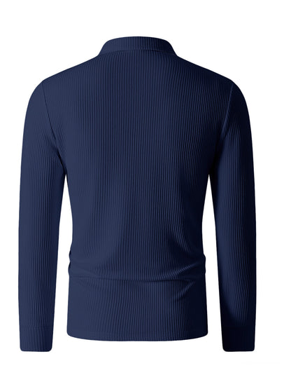 Men's Casual Long-Sleeve Ribbed Half-Zip Polo for Fall