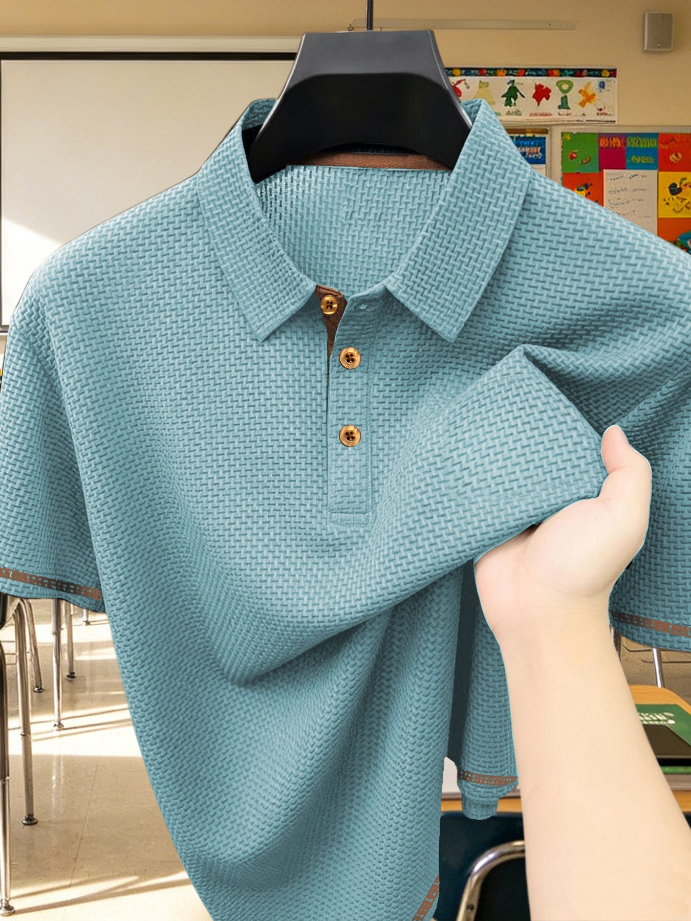 Youth Polo Shirt for Boys, Breathable Summer Top with Geometric Patter