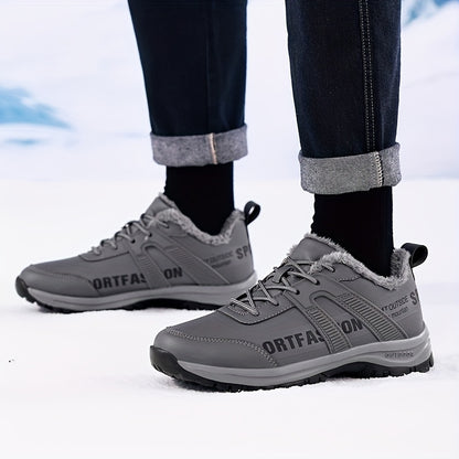 Men's Minimalist Style Winter Thickened Plush Lined Casual Sneakers, Lightweight and Comfortable with Wear- Soles