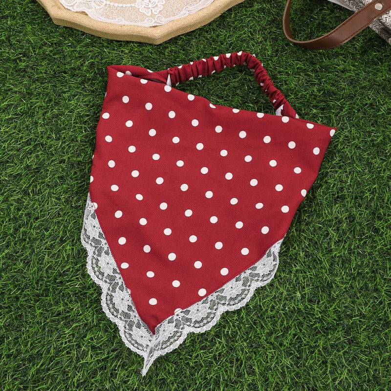 Women’s Stretch Lace Trim Polka Dot Bandana Headscarf