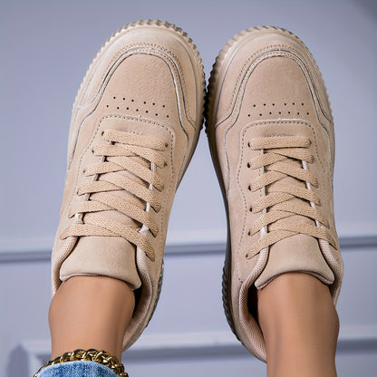 Breathable Fashion Sneakers - Casual Lace-Up Sports Shoes, Beige Faux Cover Low Tops with Durable TPR Sole, Comfortable Fabric Lining for All Seasons, Versatile Slipons|Minimalist Sneakers|Synthetic Cover Sneakers