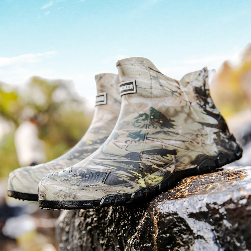 Men's Camouflage Short Rain Boots Slip-On PU Waterproof