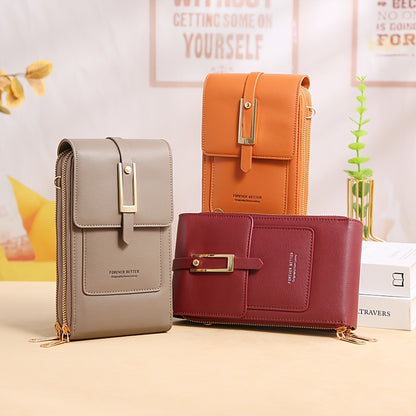 Touch Screen Mobile Phone Bag, Mini Flap Crossbody Bag, Fashion Faux Leather Purse, Vertical Wallet With Card Slots