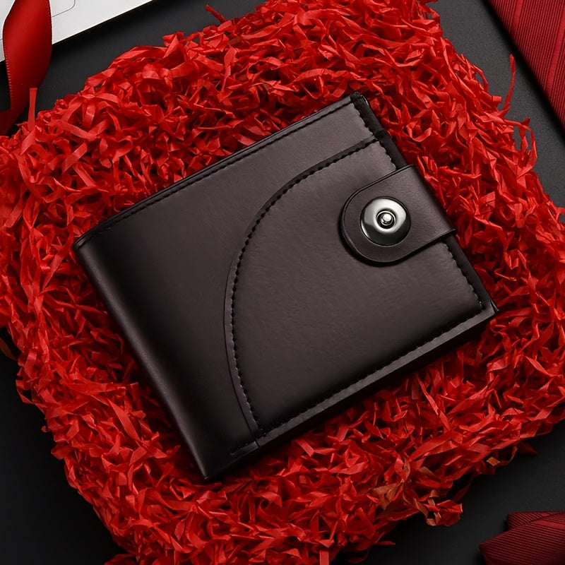 Men's Short Wallet with Magnetic Closure, PU Leather Bill Holder, Travel Document Pouch, Everyday Use Card Holder, Unisex Coin Purse