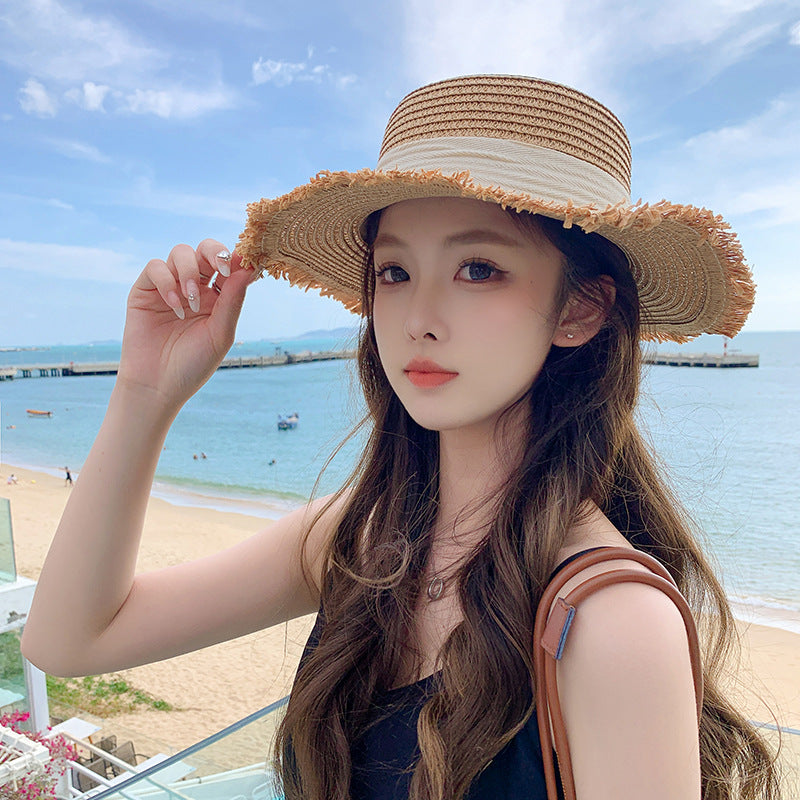 Women's Linen Wide Brim Butterfly Beach Sun Hat for Summer