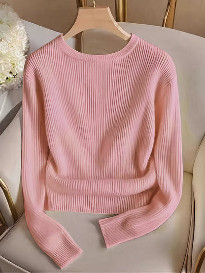 Elegant Solid Color Crew Neck Top for Women, Spring/Summer