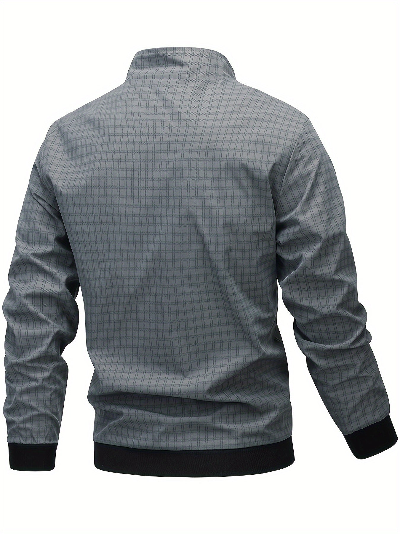 Men's Casual Outdoor Jacket - Spring/Fall Softshell Jacket with Checkered Pattern, Long Sleeves, and Zipper Closure