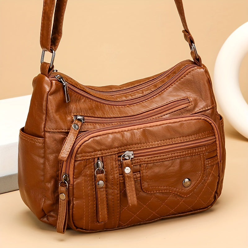 Large Capacity Nylon Shoulder Bag with Adjustable Strap, Anti-Theft Zip Closure - Available in Light Brown, Light Gray, Red, Black