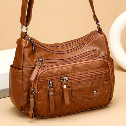 Large Capacity Nylon Shoulder Bag with Adjustable Strap, Anti-Theft Zip Closure - Available in Light Brown, Light Gray, Red, Black