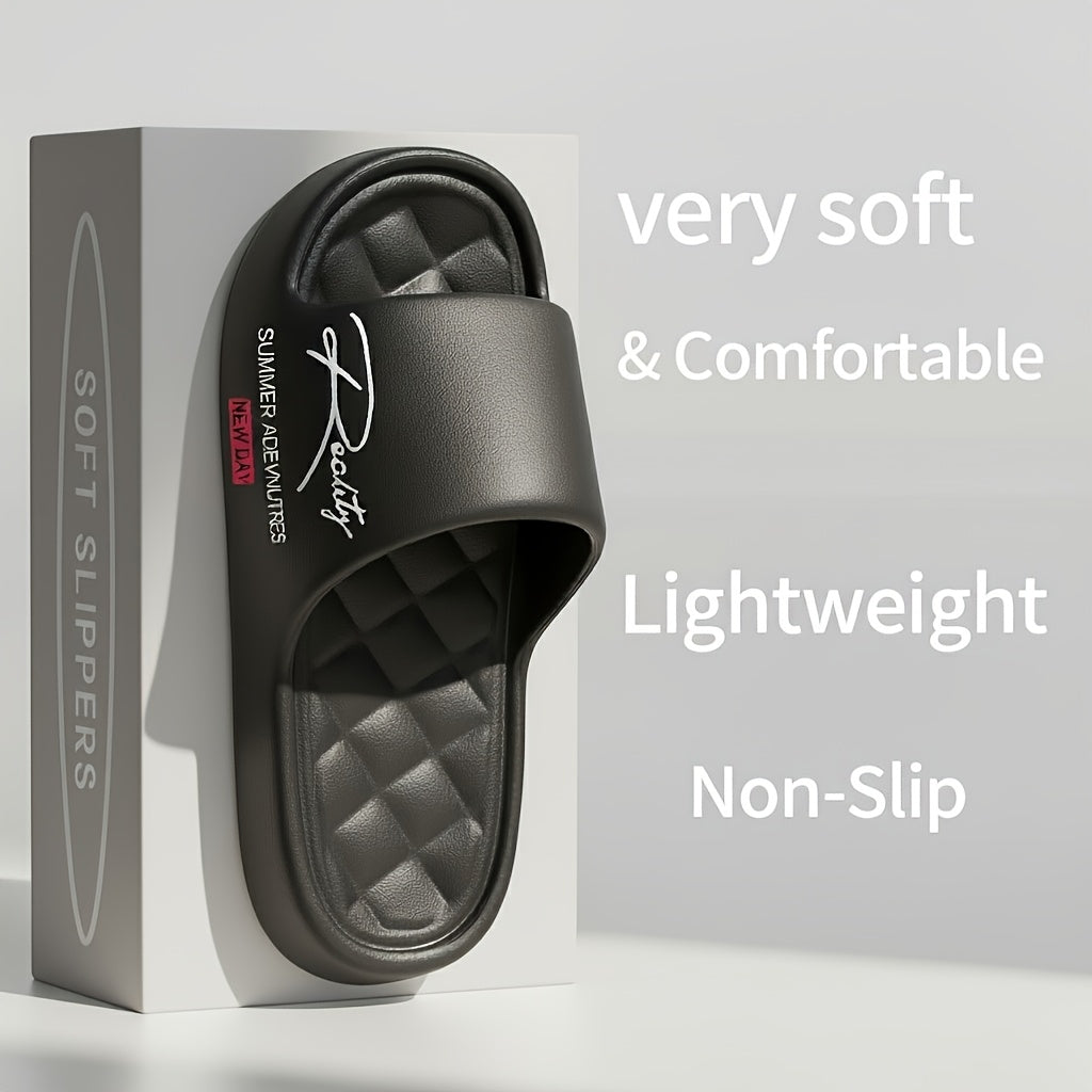 Four Seasons EVA Slip-On Slippers, Simple Positioning Print, Versatile Slip-On, Casual Soft Sole, Non-Slip Bathroom Slides, Unisex Household Slippers for All Seasons - ayq