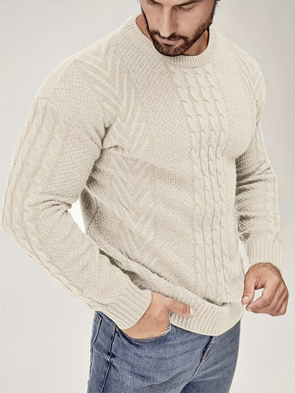 Men's Classic Autumn/Winter Textured T-Shirt, Round Neck Long Sleeve Knit Sweater, Fashion Casual Top, Suitable for Casual and Daily Wear, Men's Winter Clothing, Men's Sweater, Christmas Sweater, Men's Christmas Sweater, Wint