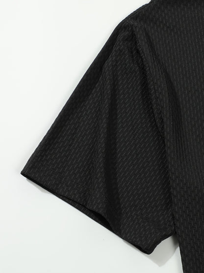 Summer Sports Casual Wear High-End Front Button Short Sleeve Shirt Breathable Turn- Collar Mesh Stretch Solid Color Top Golf Business Men's Short Sleeve - ayq