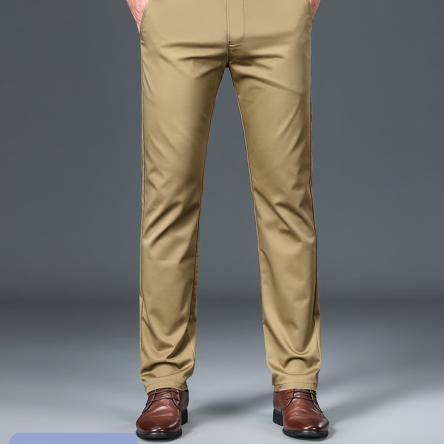 Men's Solid Pants With Pockets, Light Business Style Regular Fit Trousers For Outdoor Activities, Daily Wear For Spring And Autumn