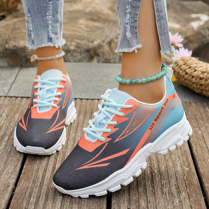 Women'S Breathable Lightweight Walking Shoes - Neon Green  Black Striped Design, Lace-Up Sneakers with EVA Cushioned Sole for All-Season Comfort, Casual Outdoor Footwear, Ladies Sneakers, Modern Striped Design, Synthetic Fau