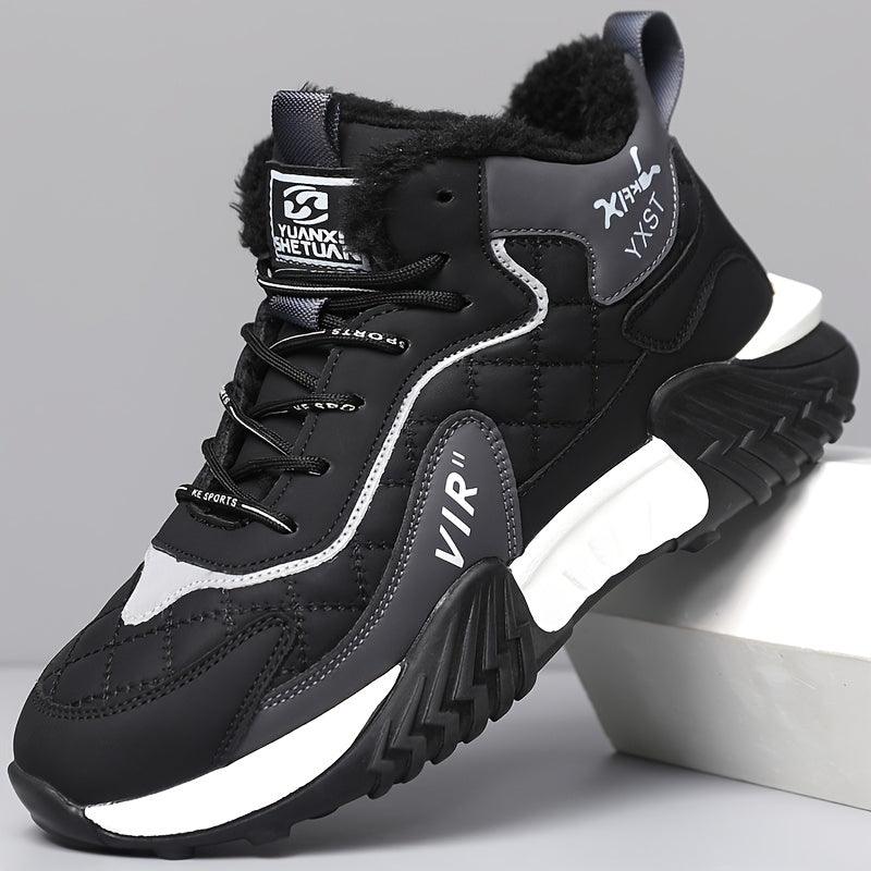 Men'S Winter Running Shoes - Slip-Resistant Rubber Sole, Warm Lining - Low-Top Sneakers in Black/White/Gray/ - Cushioned Cushioning for Gym, Hiking, Everyday - Lace-Up Closure - Autumn/Winter Footwear, Winter Shoes, Gym Footw