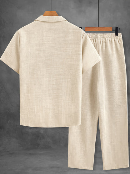 Men's Casual Two-Piece Polyester Suit Set with Alphabet Print