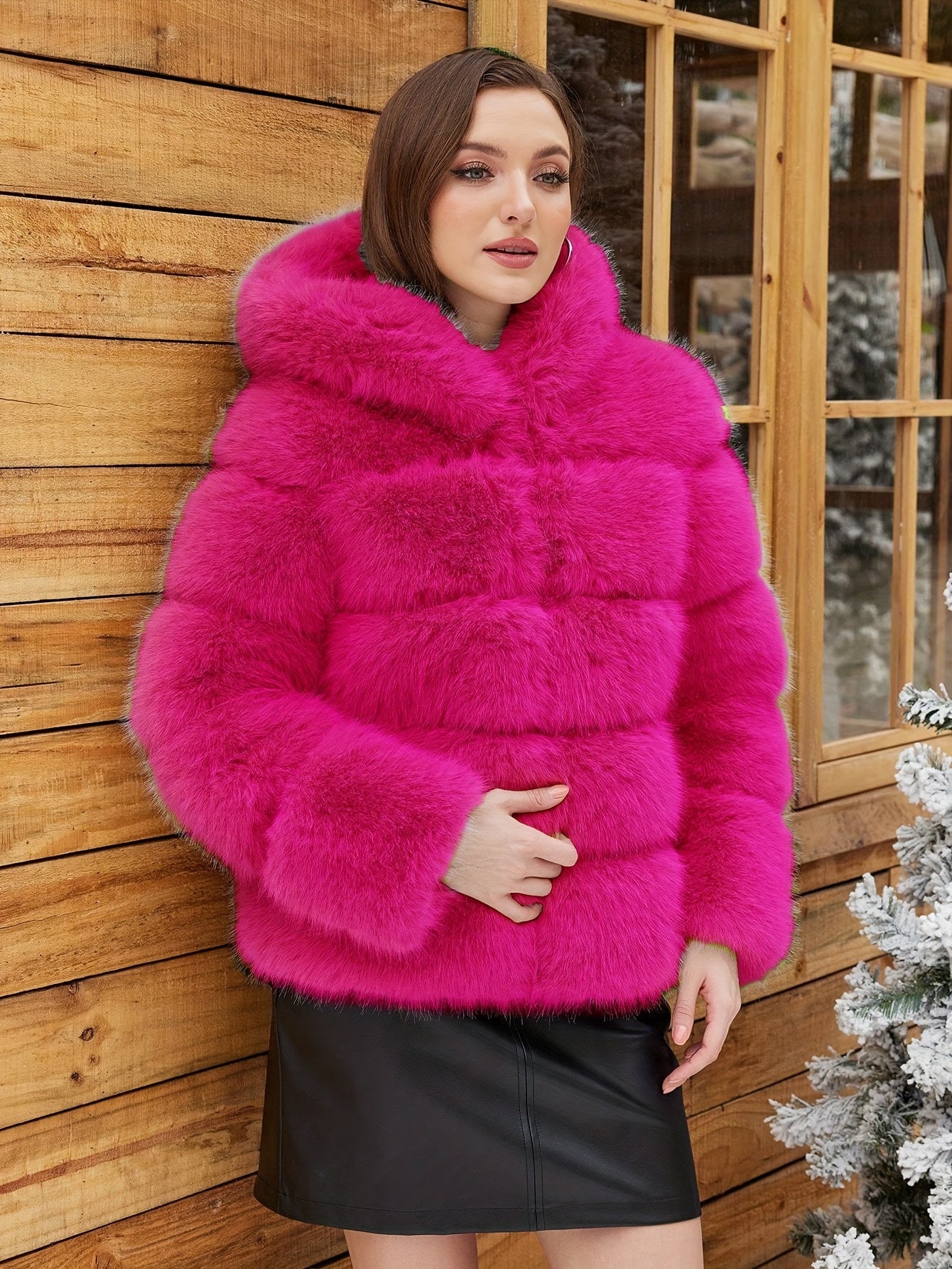 Women's Elegant White faux fur coat - Luxury Winter Outerwear with Single-Button Closure, Machine Washable Cold-Weather Jacket for Evening Events, Parties & Everyday - Chic Winter Coat for Women (Solid Color, O-Line Silhouett