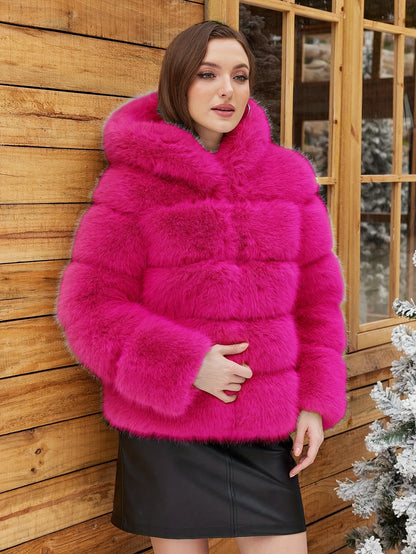 Women's Elegant White faux fur coat - Luxury Winter Outerwear with Single-Button Closure, Machine Washable Cold-Weather Jacket for Evening Events, Parties & Everyday - Chic Winter Coat for Women (Solid Color, O-Line Silhouett