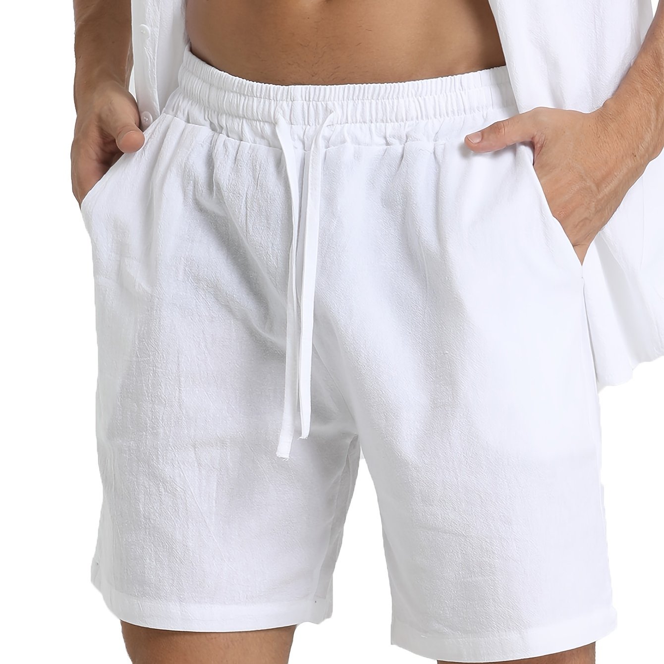 Men's Casual Comfy Cotton Breathable Active Shorts, Chic Drawstring Beach Shorts