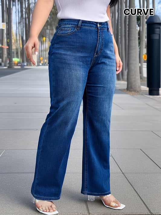 Women's Plus Solid Casual Straight Jean շալվար
