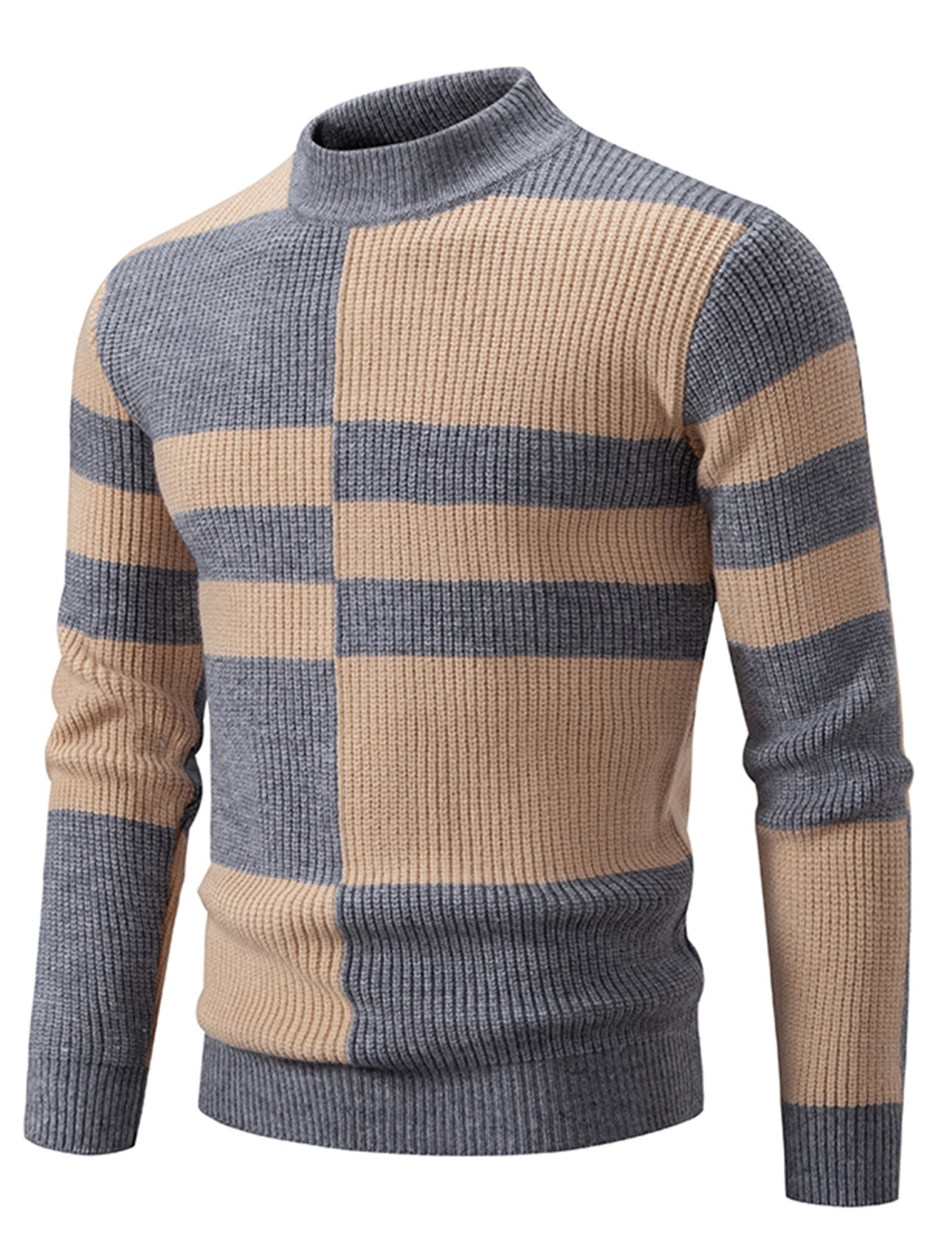 Men'S Color Block Crew Neck Sweater | Casual Style, Thick Acrylic Fabric, Regular Fit for Fall/Winter
