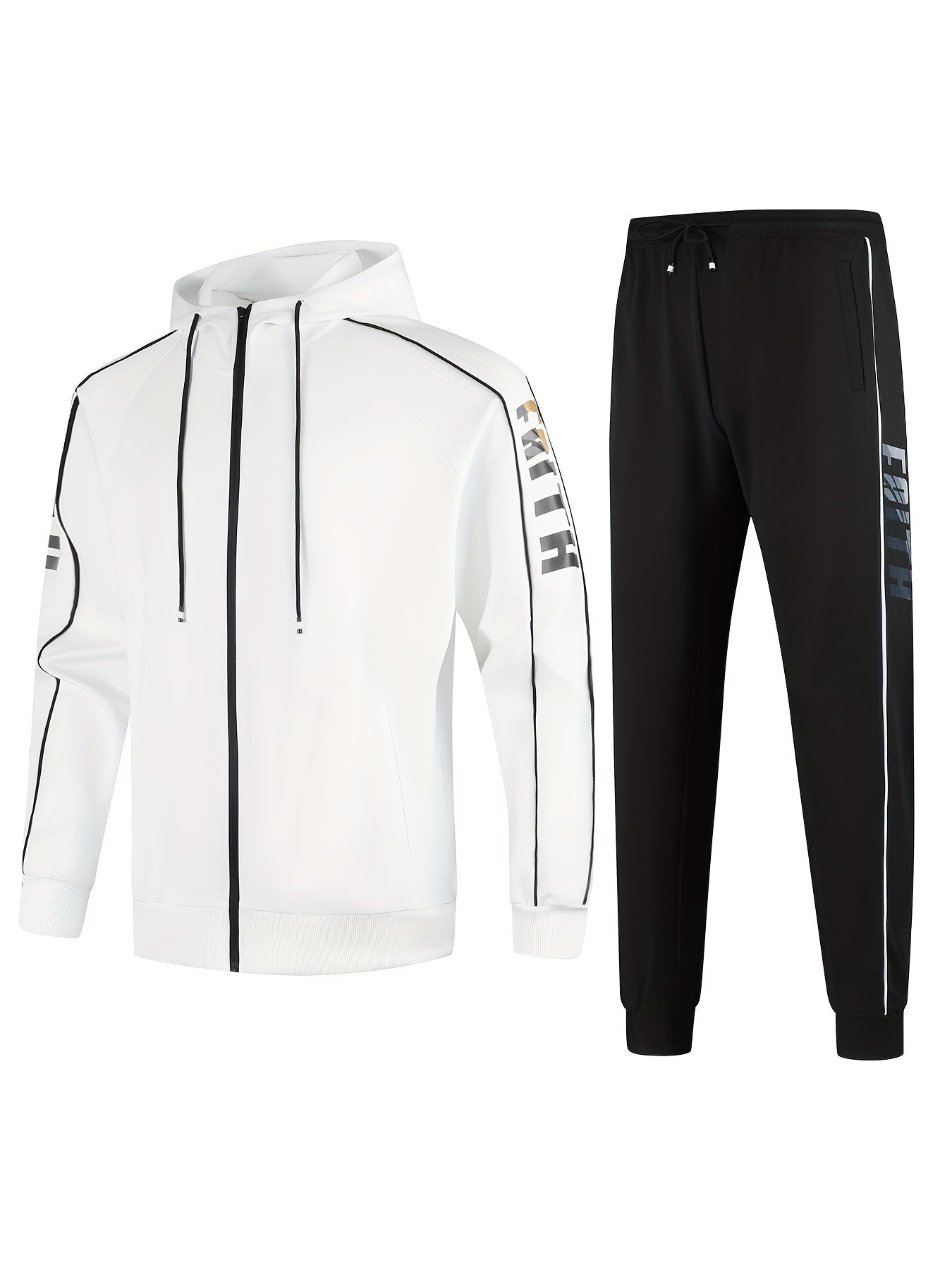 Classic Men's Athletic 2Pcs Tracksuit Set Casual Full-Zip Sweatsuits Long Sleeve Jacket And Jogging Pants Set For Gym Workout Running