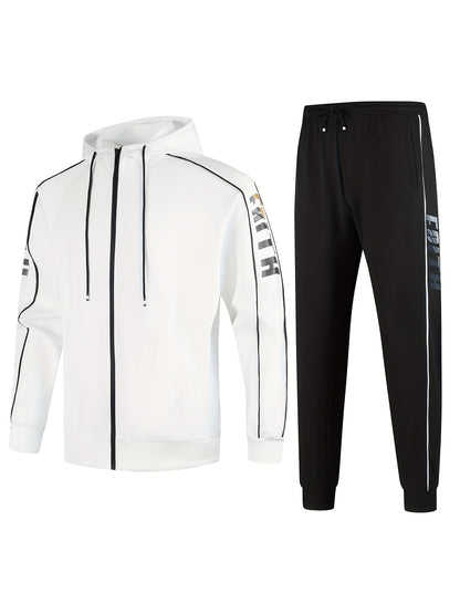 Classic Men's Athletic 2Pcs Tracksuit Set Casual Full-Zip Sweatsuits Long Sleeve Jacket And Jogging Pants Set For Gym Workout Running