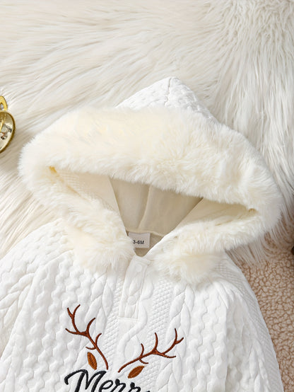 Հարմարավետ տղաների Սուրբ Ծննդյան վերնաշապիկի և տաբատի հավաքածու՝ եղջյուրի ասեղնագործությամբ - տաք բրդյա ծածկույթով, երկար թևքերով հանդերձանք աշուն/ձմեռ, իդեալական է բացօթյա օգտագործման համար