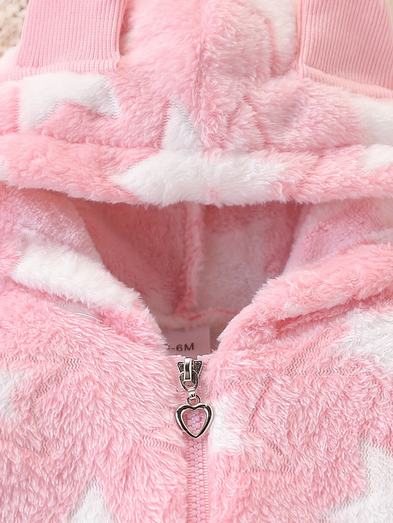 Newborn Cute Baby Girl Autumn and Winter Season, Thickened Plush Newborn Cartoon Star Pattern Hooded Zipper Long Sleeve Warm Top + Star Pattern Plush Warm Pants Set. Essential for Outdoor Travel and Home Use, Recommended Gift