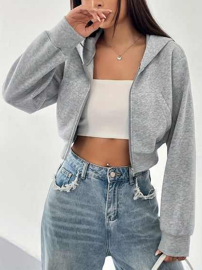 Գեղեցիկ պինդ գույնի Zip-Up Hoodie կանանց համար - սպորտային, պոլիեսթեր, լվացվող մեքենայով - կատարյալ աշուն/ձմեռ