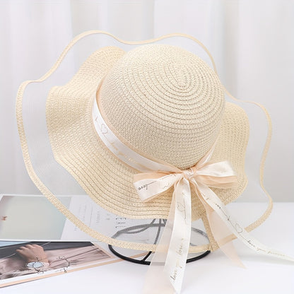 Women’s Packable Straw Sun Hat with Wide Bow Ribbon