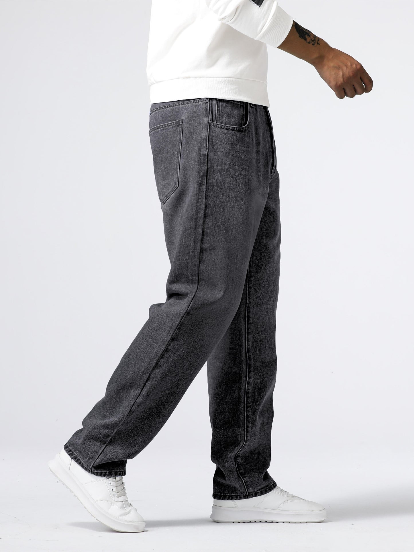 Loose Fit Straight Leg Jeans, Men's Casual Street Style Distressed Denim Pants For All Seasons