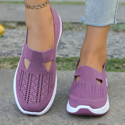 Women's Breathable Mesh Sneakers - Comfort Slip-On Walking Shoes, Soft PVC Sole, Fabric Insole & Lining, Stability Support for Spring/Summer Outdoor Casual Wear, Spring Summer Footwear|Cut-Out Patterns|Fabric Upper Shoes