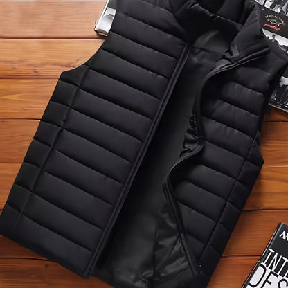 Men's Gift, Men's Fashion Casual Vest Jacket, Solid Color with Zipper Placket, Simple Design, Regular Fit Suitable for Daily Casual Wear, Men's Outerwear, Men's Outfit. Valentine's Day Gift for Men - ayq