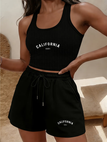 Buttery-Soft Sleeveless Crop Tank & Drawstring Shorts Set