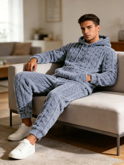 Men's Lined Hoodie and Pants Set for Fall and Winter Comfort