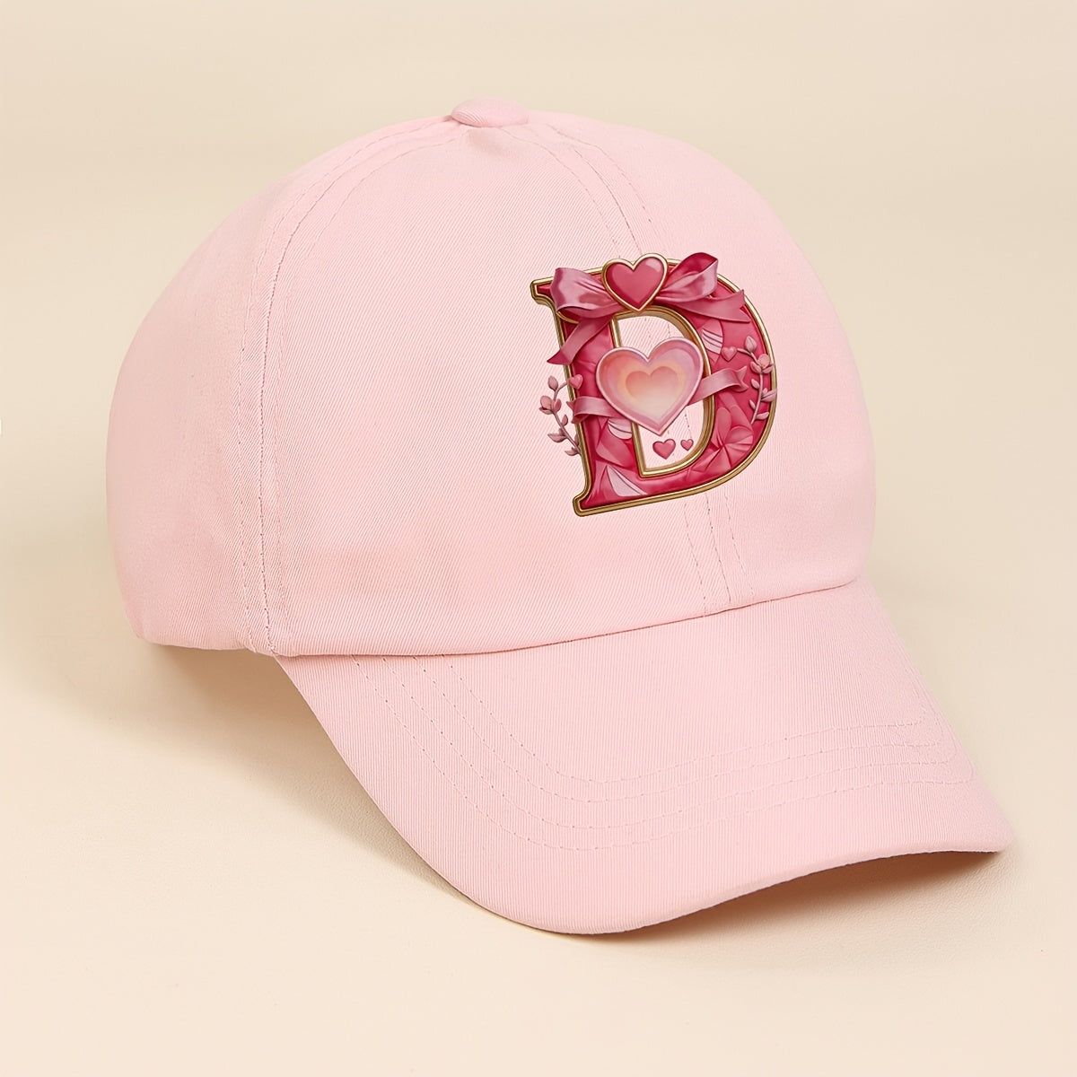 Adjustable Pink Baby Baseball Cap with Alphabet Heart Bow for Kids