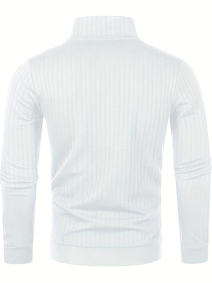 Men'S Casual Polyester Sweater, Solid Color, High Neck Quarter Zip, Long-Sleeved Pullover, Regular Fit, 100% Polyester Knit Fabric, 230g/m² - Fall/Winter Essential