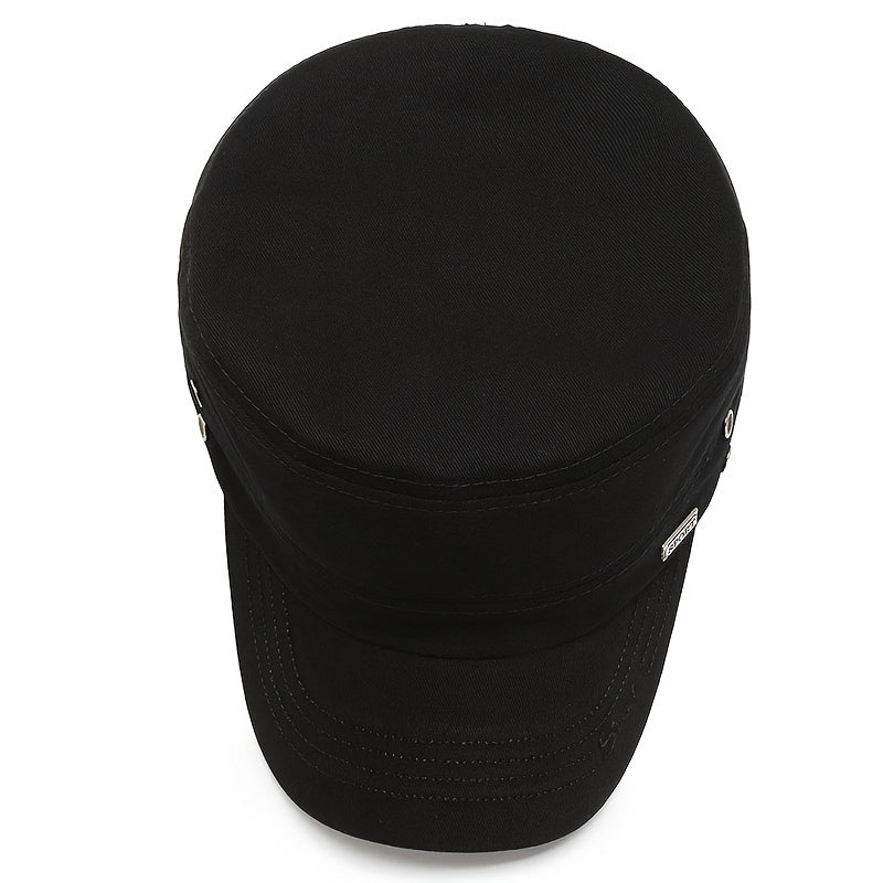 EDIKO Men's Cotton Flat Top Cap, Embroidered Adjustable Military Cadet Hat with Lightweight Toggle Closure, Hand Washable, Stretch Fit for New Year's Occasions - Solid Color Woven Cap
