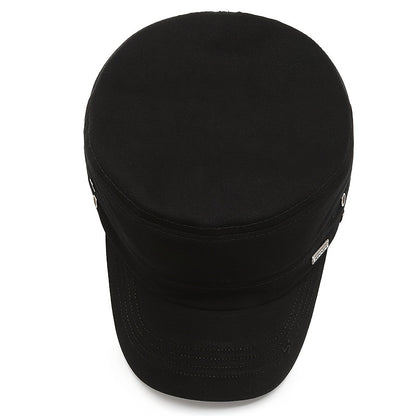 EDIKO Men's Cotton Flat Top Cap, Embroidered Adjustable Military Cadet Hat with Lightweight Toggle Closure, Hand Washable, Stretch Fit for New Year's Occasions - Solid Color Woven Cap