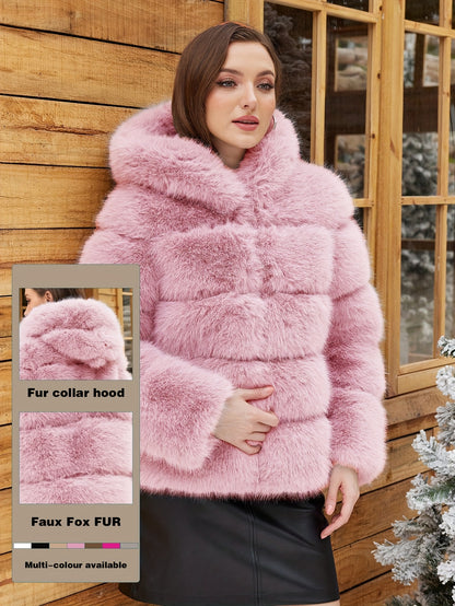 Women's Elegant White faux fur coat - Luxury Winter Outerwear with Single-Button Closure, Machine Washable Cold-Weather Jacket for Evening Events, Parties & Everyday - Chic Winter Coat for Women (Solid Color, O-Line Silhouett