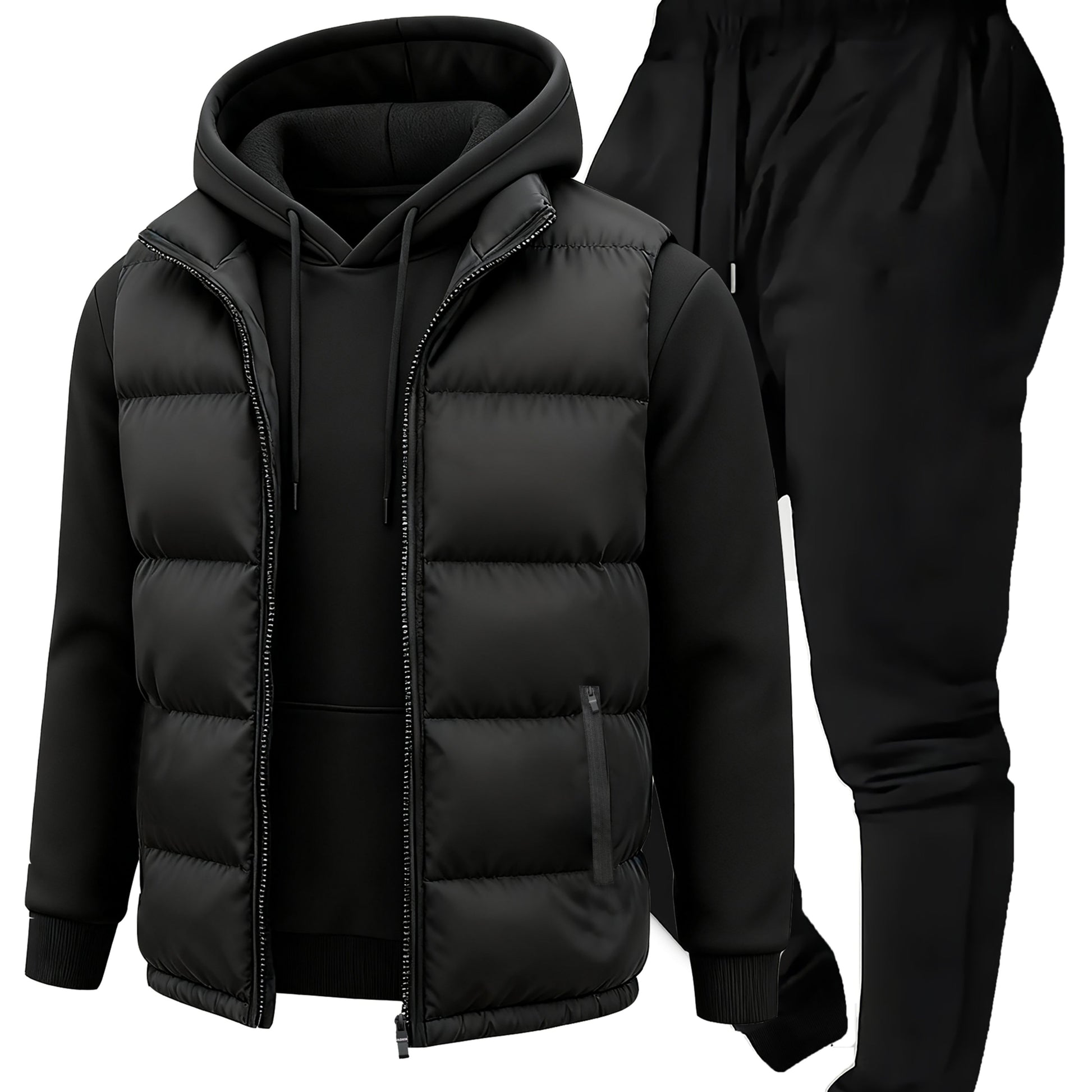 3pcs Vest Casual Set for Men Men's Casual Cartoon Drawstring Pocket Hoodie and Sports Drawstring Trousers Matching Set - ayq