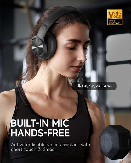 Picun B8 Bluetooth Headphones, 120H Playtime Headphones Wireless Bluetooth with 3 EQ Modes, Low Latency, Hands-Free Calls, over Ear Headphones for Travel Home Office Cellphone PC Black