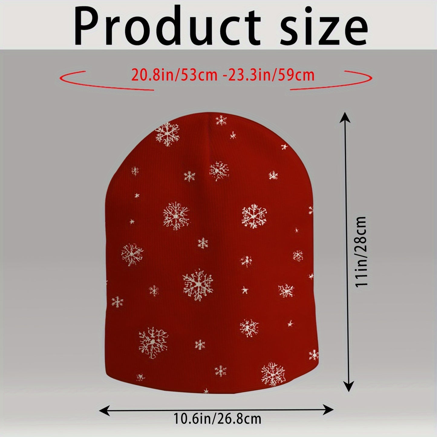 Կանացի ձմեռային գլխարկ՝ կարմիր ձյան փաթիլի նախշով, ձգվող, հարմարավետ, նախատեսված դահուկավազքի, չմշկասահքի, Սուրբ Ծննդյան երեկույթի համար։ Թեթև գլխարկ ցուրտ եղանակի կանանց համար (հեշտ խնամքով)։ Տոնական նվերի գաղափար։